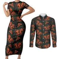 Kamehameha Butterfly Mamaki Hawaii Couples Matching Short Sleeve Bodycon Dress and Long Sleeve Button Shirt Pulelehua Hawaiian Kakau Seamless Style LT14 Black - Polynesian Pride