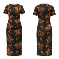Kamehameha Butterfly Mamaki Hawaii Couples Matching Short Sleeve Bodycon Dress and Long Sleeve Button Shirt Pulelehua Hawaiian Kakau Seamless Style LT14 - Polynesian Pride