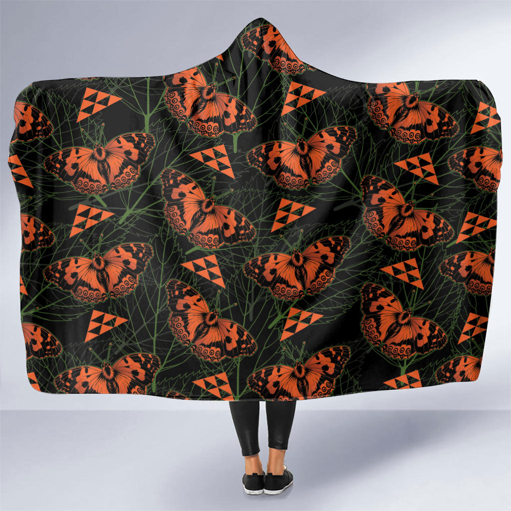 Kamehameha Butterfly Mamaki Hawaii Hooded Blanket Pulelehua Hawaiian Kakau Seamless Style LT14 One Size Black - Polynesian Pride