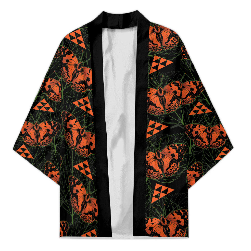 Kamehameha Butterfly Mamaki Hawaii Kimono Pulelehua Hawaiian Kakau Seamless Style LT14 Unisex Black - Polynesian Pride