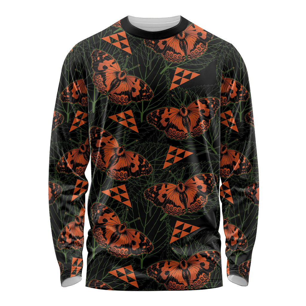 Kamehameha Butterfly Mamaki Hawaii Long Sleeve Shirt Pulelehua Hawaiian Kakau Seamless Style