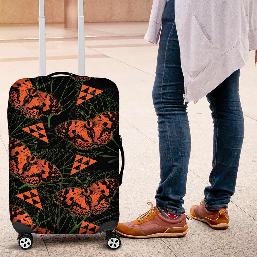 Kamehameha Butterfly Mamaki Hawaii Luggage Cover Pulelehua Hawaiian Kakau Seamless Style LT14 Black - Polynesian Pride