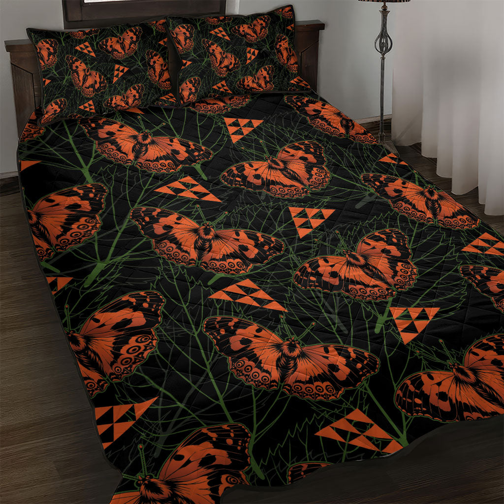 Kamehameha Butterfly Mamaki Hawaii Quilt Bed Set Pulelehua Hawaiian Kakau Seamless Style LT14 Black - Polynesian Pride