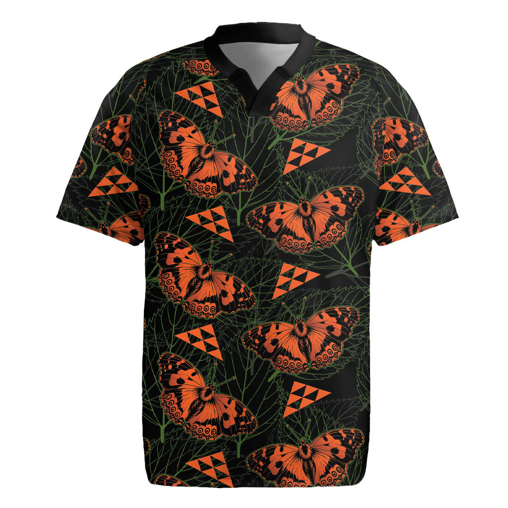 Kamehameha Butterfly Mamaki Hawaii Rugby Jersey Pulelehua Hawaiian Kakau Seamless Style