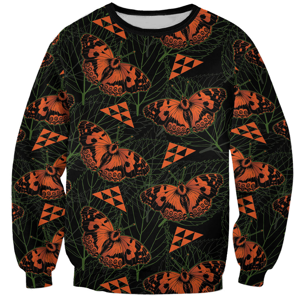 Kamehameha Butterfly Mamaki Hawaii Sweatshirt Pulelehua Hawaiian Kakau Seamless Style LT14 Unisex Black - Polynesian Pride