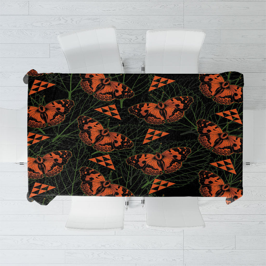 Kamehameha Butterfly Mamaki Hawaii Tablecloth Pulelehua Hawaiian Kakau Seamless Style LT14 Black - Polynesian Pride