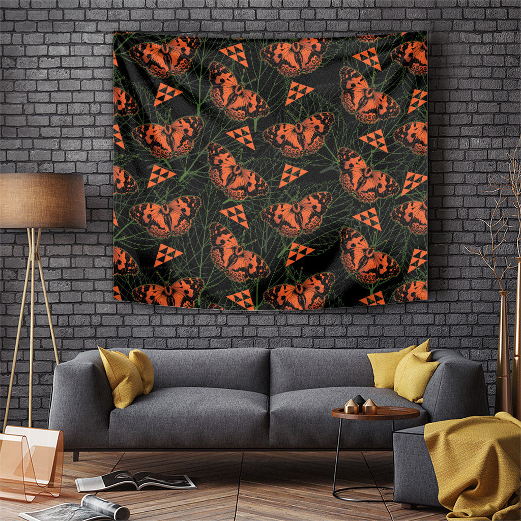 Kamehameha Butterfly Mamaki Hawaii Tapestry Pulelehua Hawaiian Kakau Seamless Style LT14 Black - Polynesian Pride