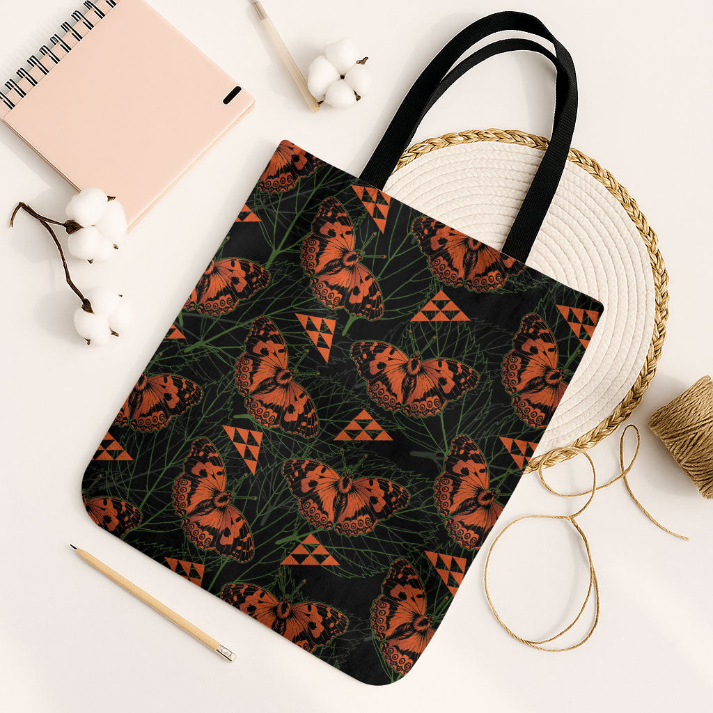Kamehameha Butterfly Mamaki Hawaii Tote Bag Pulelehua Hawaiian Kakau Seamless Style