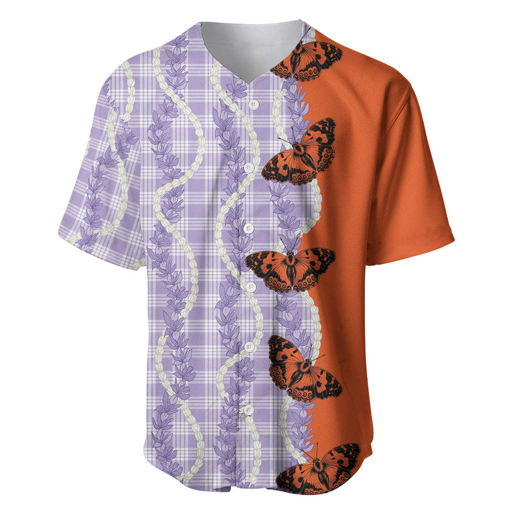Kamehameha Butterfly Palaka Hawaii Baseball Jersey Pulelehua Honohono Pikake Lei LT14 Purple - Polynesian Pride