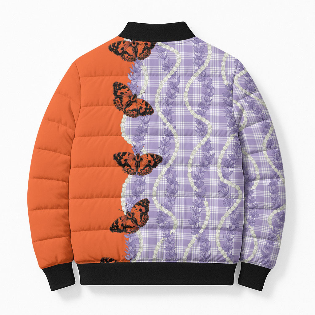 Kamehameha Butterfly Palaka Hawaii Bomber Puffer Jacket Pulelehua Honohono Pikake Lei