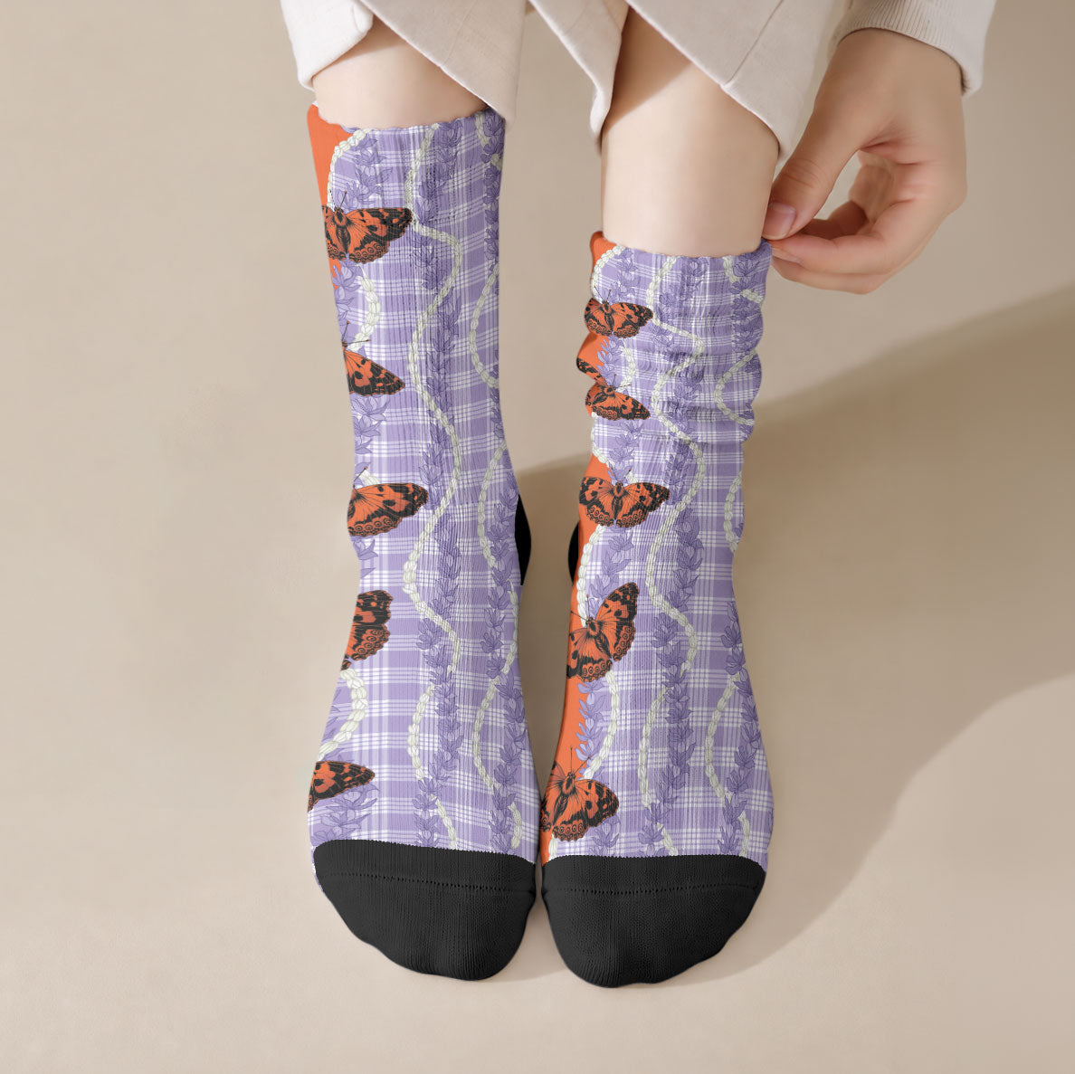 Kamehameha Butterfly Palaka Hawaii Crew Socks Pulelehua Honohono Pikake Lei LT14 Crew Socks Purple - Polynesian Pride