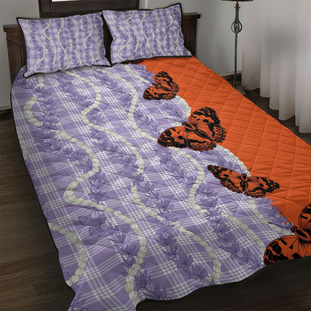 Kamehameha Butterfly Palaka Hawaii Quilt Bed Set Pulelehua Honohono Pikake Lei LT14 Purple - Polynesian Pride