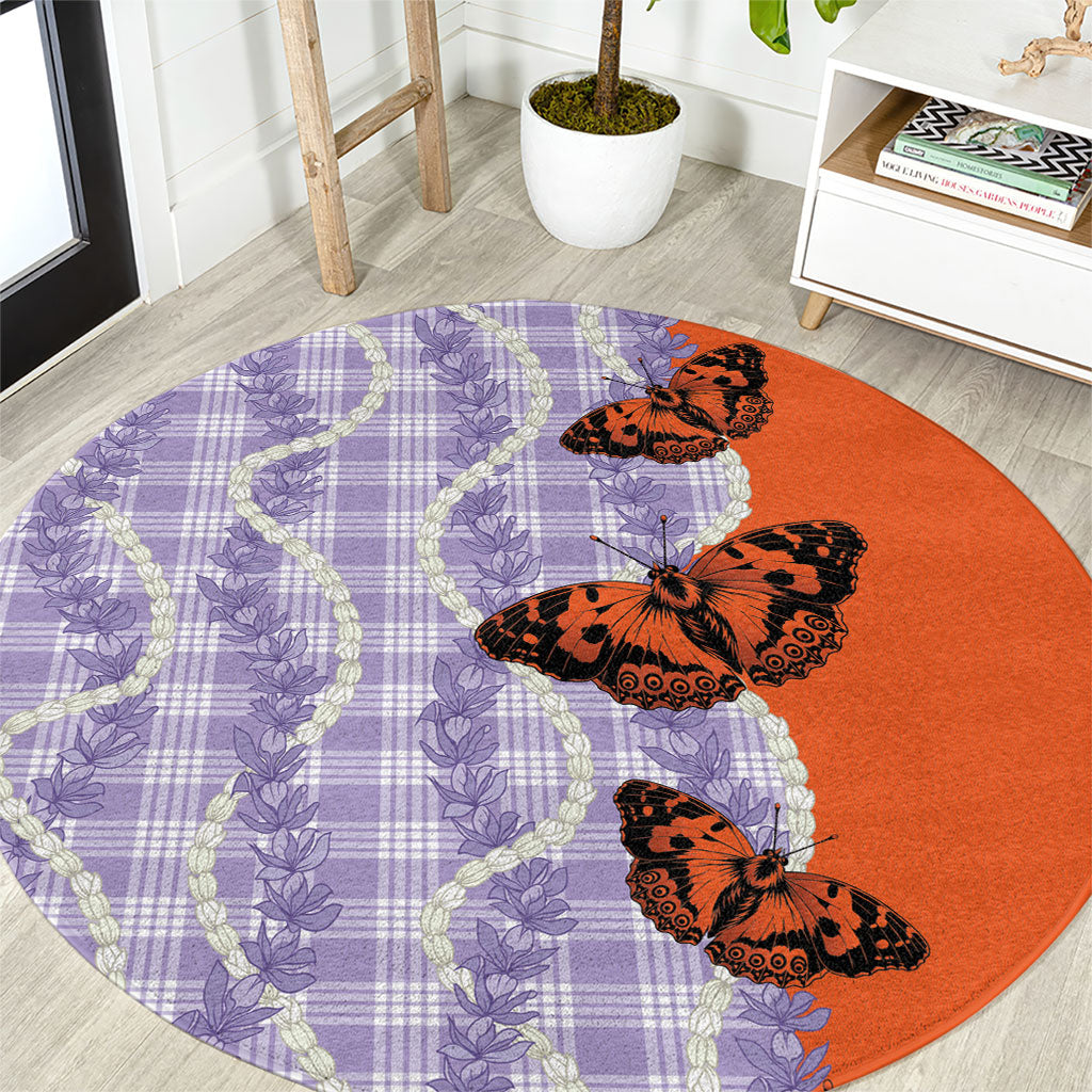 Kamehameha Butterfly Palaka Hawaii Round Carpet Pulelehua Honohono Pikake Lei LT14 Purple - Polynesian Pride
