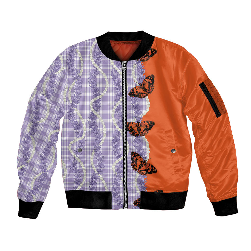 Kamehameha Butterfly Palaka Hawaii Sleeve Zip Bomber Jacket Pulelehua Honohono Pikake Lei LT14 Unisex Purple - Polynesian Pride