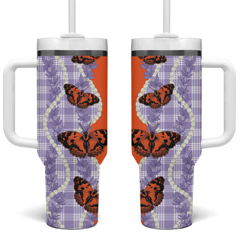 Kamehameha Butterfly Palaka Hawaii Tumbler With Handle Pulelehua Honohono Pikake Lei
