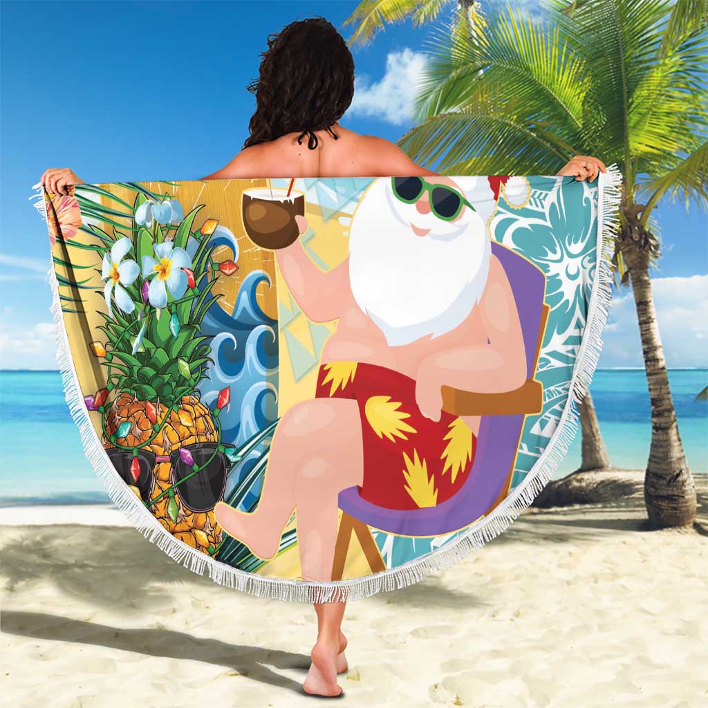 Aloha Hawaii Mele Kalikimaka Beach Blanket Chilling Santa With Pineapple - Polynesian Pattern