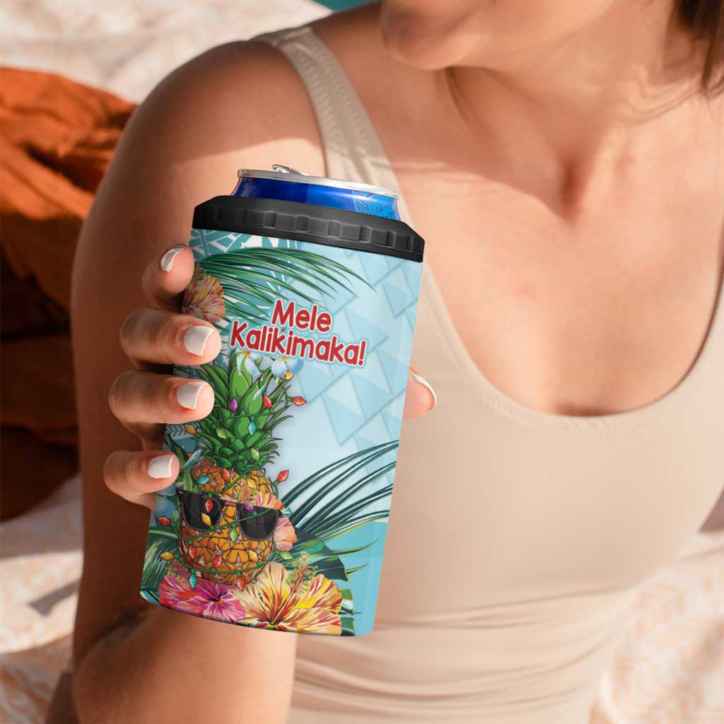 Aloha Hawaii Mele Kalikimaka 4 in 1 Can Cooler Tumbler Chilling Santa With Pineapple - Polynesian Pattern