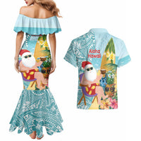 Aloha Hawaii Mele Kalikimaka Couples Matching Mermaid Dress and Hawaiian Shirt Chilling Santa With Pineapple - Polynesian Pattern LT14 - Polynesian Pride