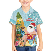 Aloha Hawaii Mele Kalikimaka Family Matching Off The Shoulder Long Sleeve Dress and Hawaiian Shirt Chilling Santa With Pineapple - Polynesian Pattern LT14 Son's Shirt Cyan - Polynesian Pride