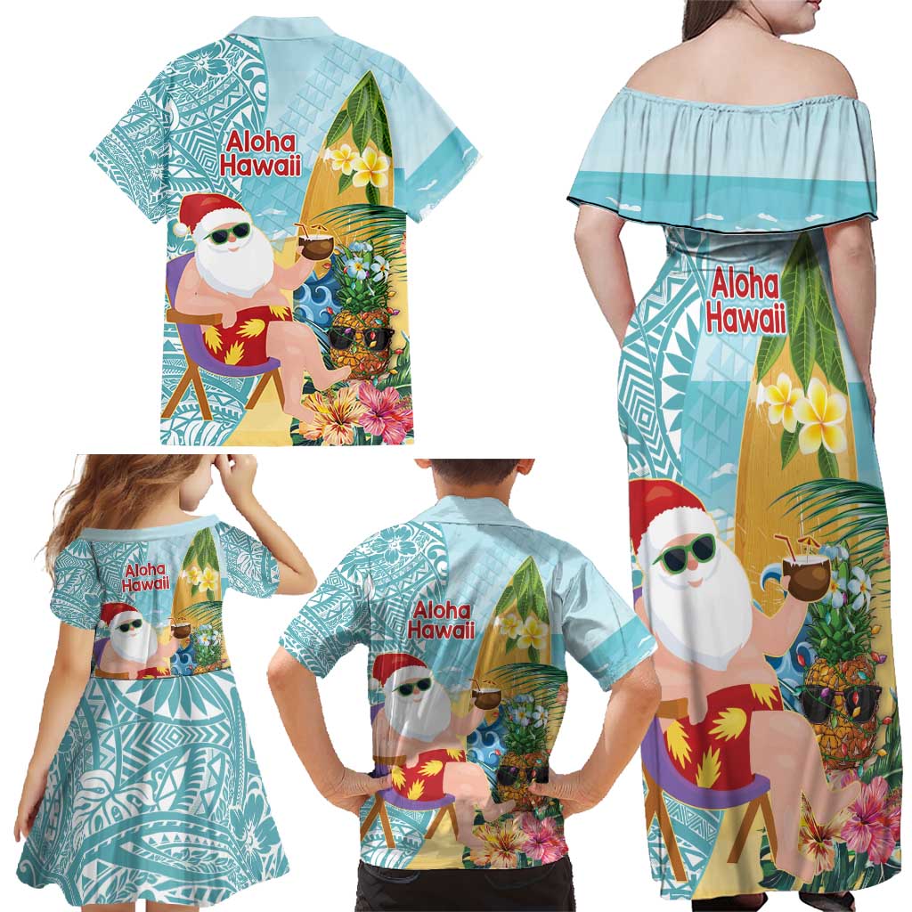 Aloha Hawaii Mele Kalikimaka Family Matching Off Shoulder Maxi Dress and Hawaiian Shirt Chilling Santa With Pineapple - Polynesian Pattern LT14 - Polynesian Pride
