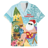 Aloha Hawaii Mele Kalikimaka Family Matching Off Shoulder Maxi Dress and Hawaiian Shirt Chilling Santa With Pineapple - Polynesian Pattern LT14 Dad's Shirt - Short Sleeve Cyan - Polynesian Pride