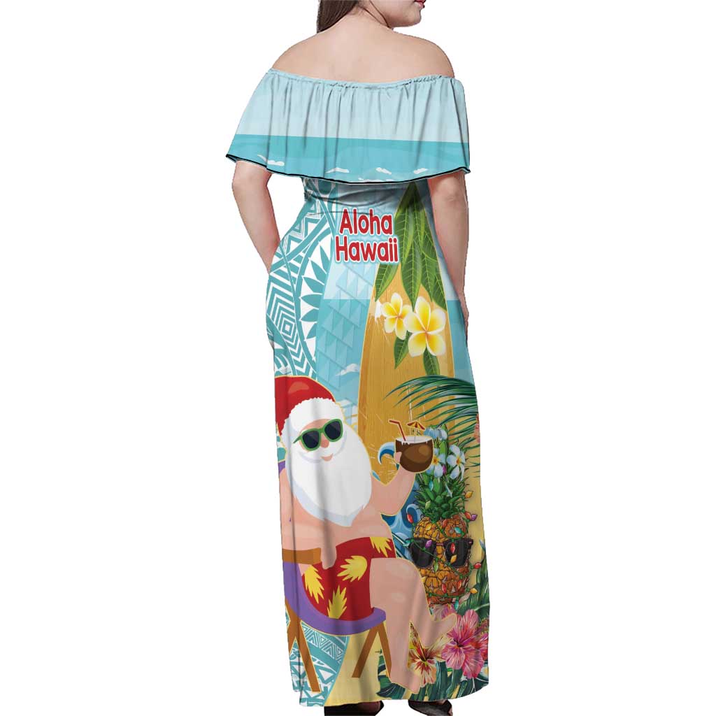 Aloha Hawaii Mele Kalikimaka Family Matching Off Shoulder Maxi Dress and Hawaiian Shirt Chilling Santa With Pineapple - Polynesian Pattern LT14 - Polynesian Pride