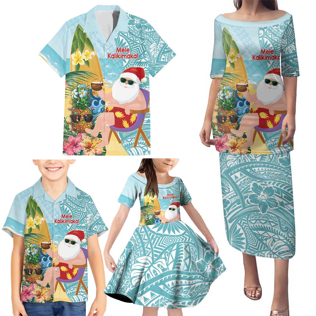 Aloha Hawaii Mele Kalikimaka Family Matching Puletasi and Hawaiian Shirt Chilling Santa With Pineapple - Polynesian Pattern LT14 - Polynesian Pride