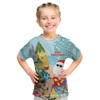 Aloha Hawaii Mele Kalikimaka Kid T Shirt Chilling Santa With Pineapple - Polynesian Pattern LT14 Cyan - Polynesian Pride