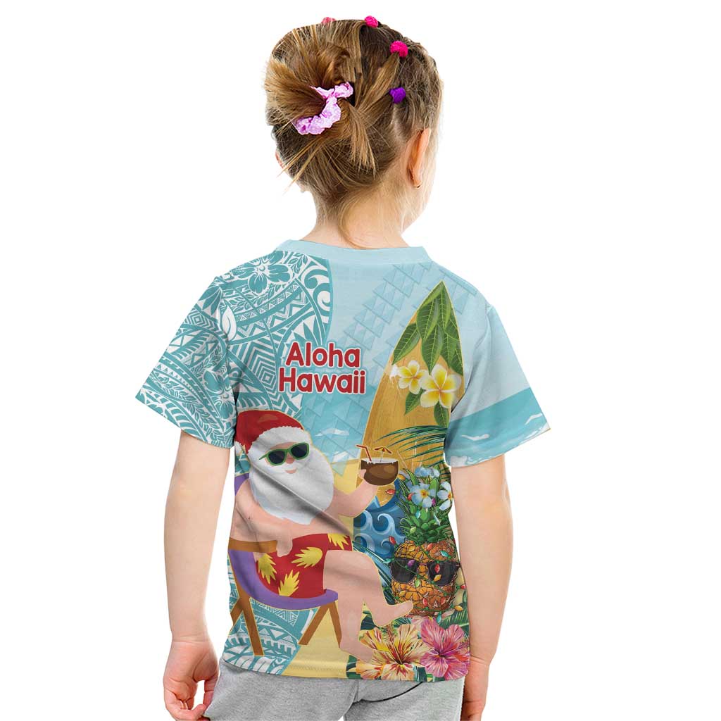 Aloha Hawaii Mele Kalikimaka Kid T Shirt Chilling Santa With Pineapple - Polynesian Pattern LT14 - Polynesian Pride