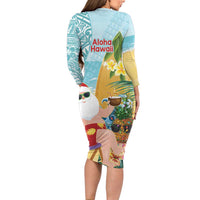 Aloha Hawaii Mele Kalikimaka Long Sleeve Bodycon Dress Chilling Santa With Pineapple - Polynesian Pattern