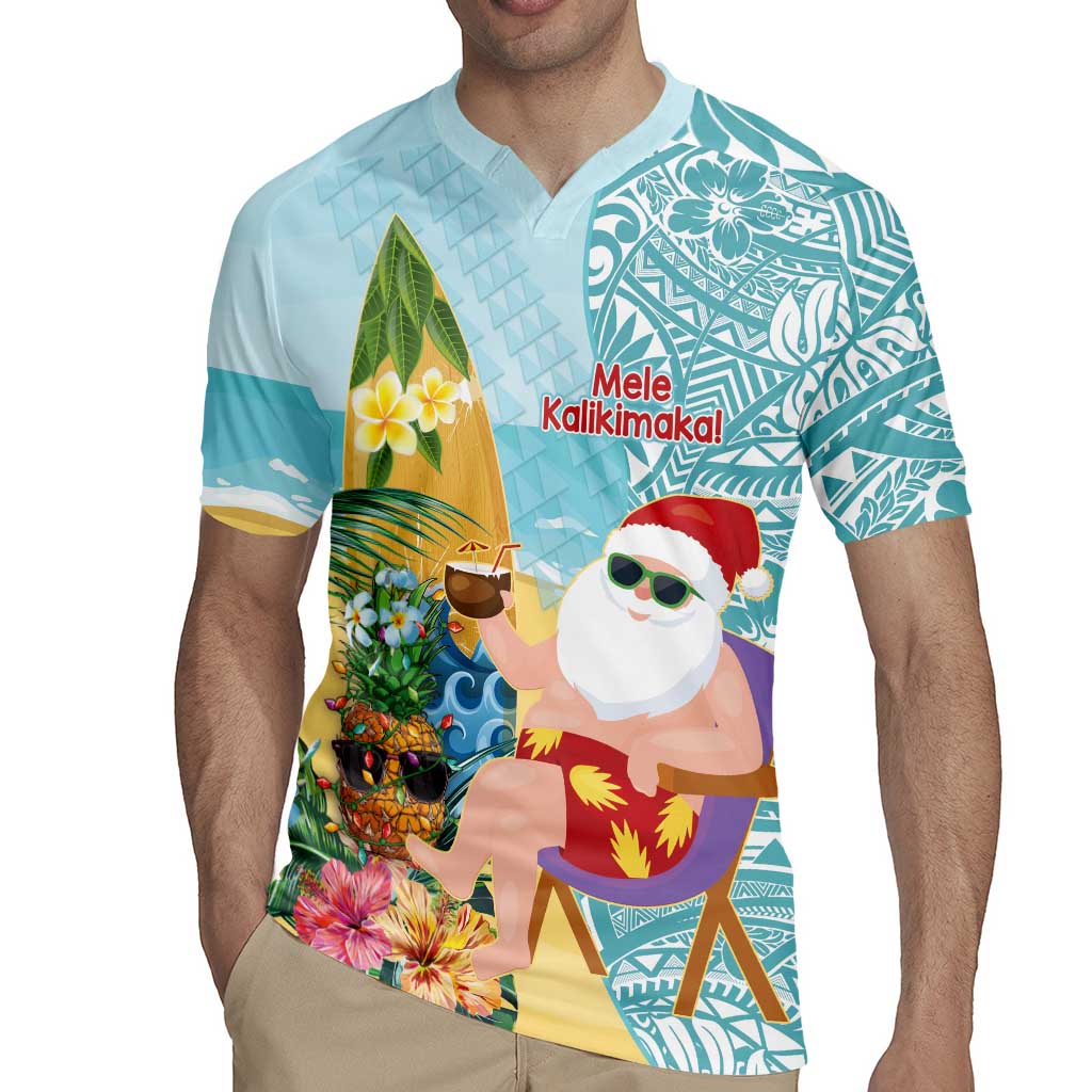 Aloha Hawaii Mele Kalikimaka Rugby Jersey Chilling Santa With Pineapple - Polynesian Pattern LT14 - Polynesian Pride