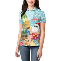 Aloha Hawaii Mele Kalikimaka Women Polo Shirt Chilling Santa With Pineapple - Polynesian Pattern