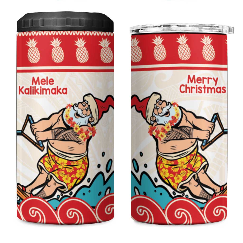 Mele Kalikimaka Hawaii 4 in 1 Can Cooler Tumbler Water-skiing Santa Tropical Vibes LT14 One Size: 16 oz Red - Polynesian Pride