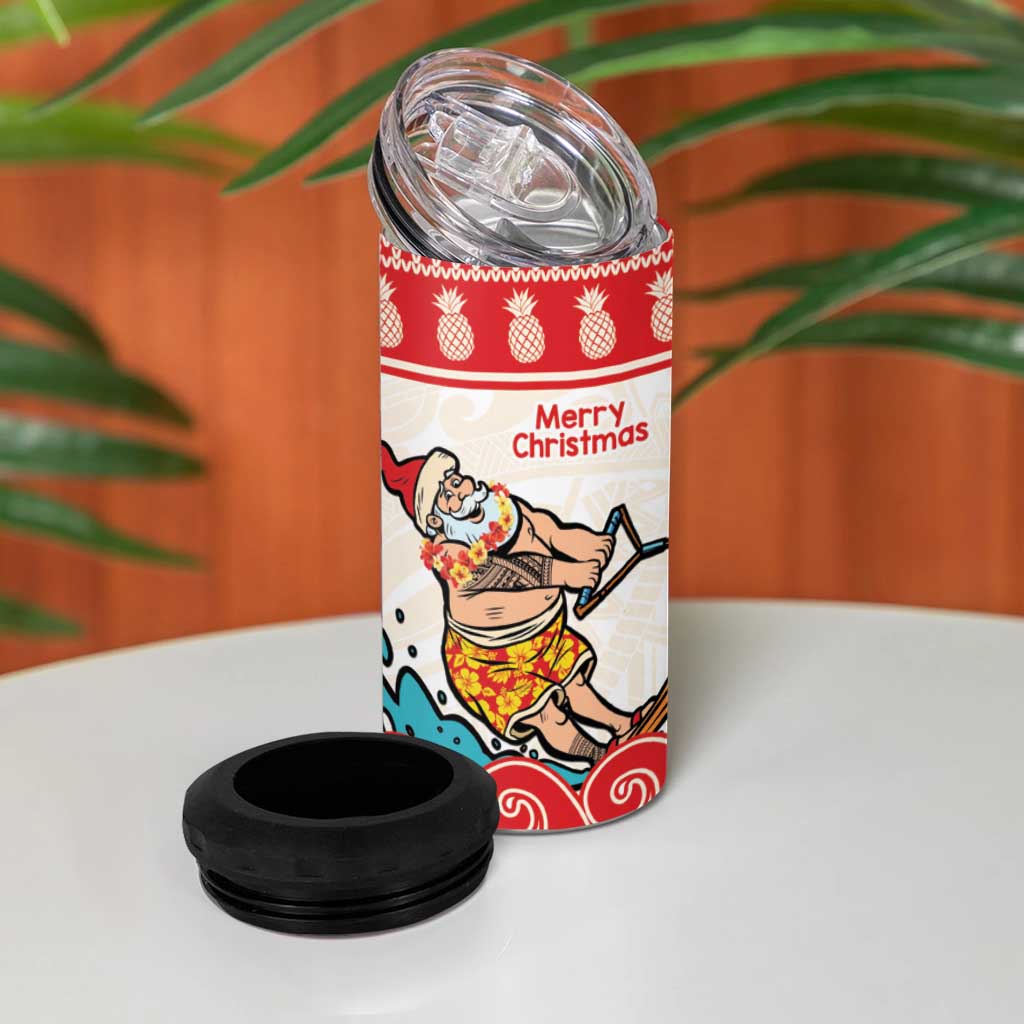 Mele Kalikimaka Hawaii 4 in 1 Can Cooler Tumbler Water-skiing Santa Tropical Vibes LT14 - Polynesian Pride