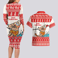 Mele Kalikimaka Hawaii Couples Matching Long Sleeve Bodycon Dress and Hawaiian Shirt Water-skiing Santa Tropical Vibes LT14 - Polynesian Pride