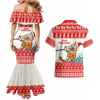 Mele Kalikimaka Hawaii Couples Matching Mermaid Dress and Hawaiian Shirt Water-skiing Santa Tropical Vibes LT14 - Polynesian Pride