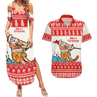 Mele Kalikimaka Hawaii Couples Matching Summer Maxi Dress and Hawaiian Shirt Water-skiing Santa Tropical Vibes LT14 Red - Polynesian Pride