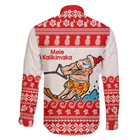 Mele Kalikimaka Hawaii Family Matching Long Sleeve Bodycon Dress and Hawaiian Shirt Water-skiing Santa Tropical Vibes