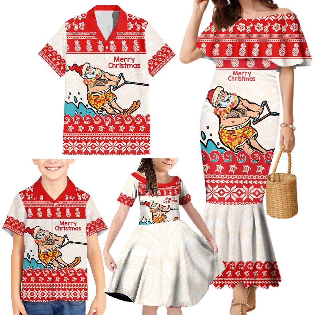 Mele Kalikimaka Hawaii Family Matching Mermaid Dress and Hawaiian Shirt Water-skiing Santa Tropical Vibes LT14 - Polynesian Pride