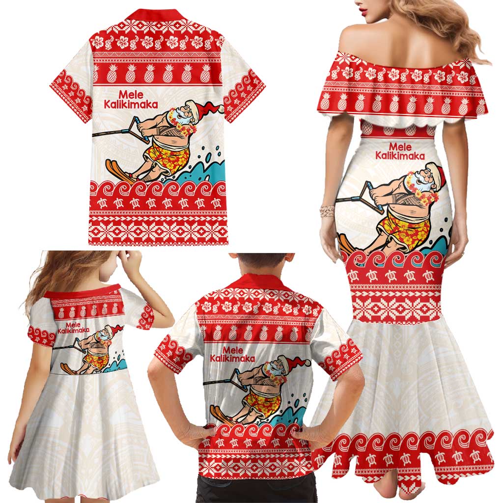 Mele Kalikimaka Hawaii Family Matching Mermaid Dress and Hawaiian Shirt Water-skiing Santa Tropical Vibes LT14 - Polynesian Pride