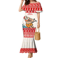 Mele Kalikimaka Hawaii Family Matching Mermaid Dress and Hawaiian Shirt Water-skiing Santa Tropical Vibes LT14 Mom's Dress Red - Polynesian Pride
