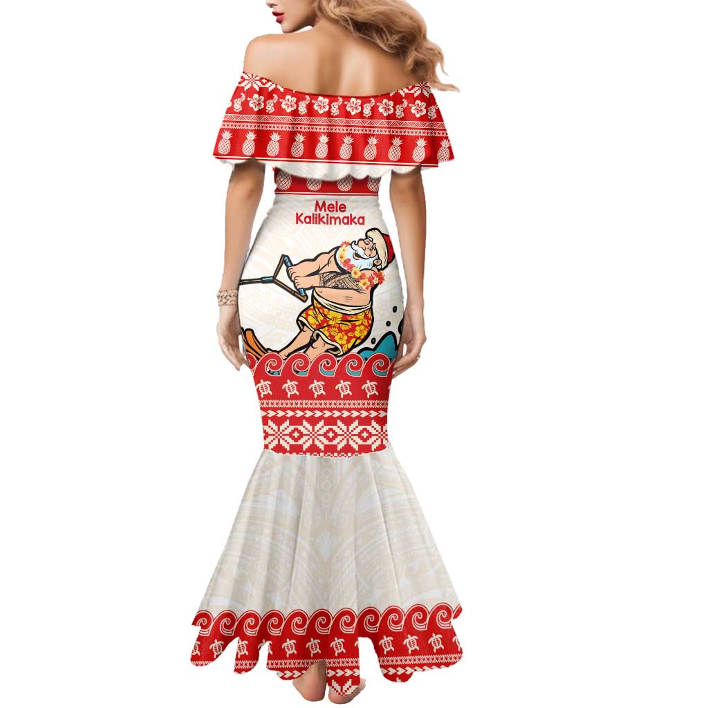 Mele Kalikimaka Hawaii Family Matching Mermaid Dress and Hawaiian Shirt Water-skiing Santa Tropical Vibes LT14 - Polynesian Pride