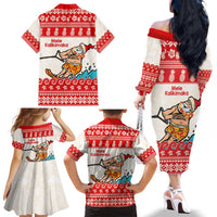 Mele Kalikimaka Hawaii Family Matching Off The Shoulder Long Sleeve Dress and Hawaiian Shirt Water-skiing Santa Tropical Vibes LT14 - Polynesian Pride
