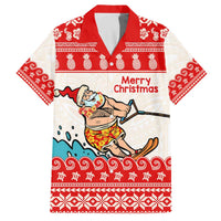Mele Kalikimaka Hawaii Family Matching Off The Shoulder Long Sleeve Dress and Hawaiian Shirt Water-skiing Santa Tropical Vibes LT14 Dad's Shirt - Short Sleeve Red - Polynesian Pride
