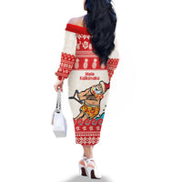 Mele Kalikimaka Hawaii Family Matching Off The Shoulder Long Sleeve Dress and Hawaiian Shirt Water-skiing Santa Tropical Vibes LT14 - Polynesian Pride