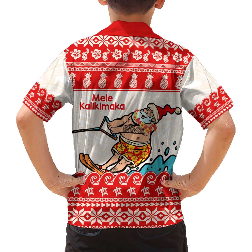 Mele Kalikimaka Hawaii Family Matching Off Shoulder Maxi Dress and Hawaiian Shirt Water-skiing Santa Tropical Vibes LT14 - Polynesian Pride