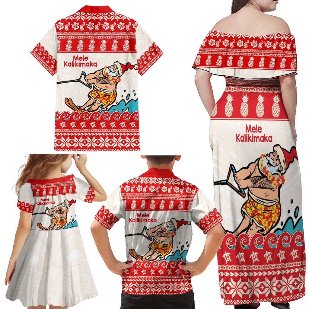 Mele Kalikimaka Hawaii Family Matching Off Shoulder Maxi Dress and Hawaiian Shirt Water-skiing Santa Tropical Vibes LT14 - Polynesian Pride