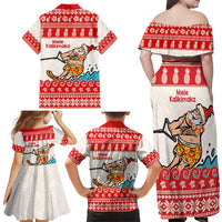 Mele Kalikimaka Hawaii Family Matching Off Shoulder Maxi Dress and Hawaiian Shirt Water-skiing Santa Tropical Vibes LT14 - Polynesian Pride