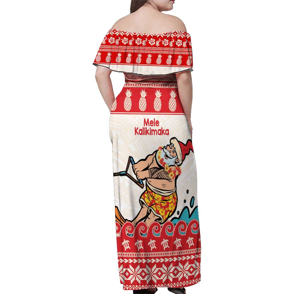 Mele Kalikimaka Hawaii Family Matching Off Shoulder Maxi Dress and Hawaiian Shirt Water-skiing Santa Tropical Vibes LT14 - Polynesian Pride