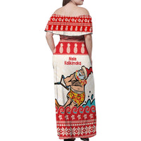 Mele Kalikimaka Hawaii Family Matching Off Shoulder Maxi Dress and Hawaiian Shirt Water-skiing Santa Tropical Vibes LT14 - Polynesian Pride